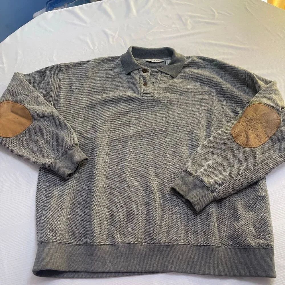 Orvis Men’s Vintage Elbow Patch Grey Sweater Size XL